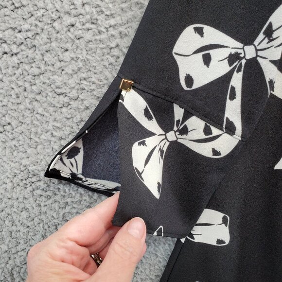 Banana Republic Women's Black White Bow Print Shift 3/4 Sleeve Dress Size 4 - Picture 3 of 11